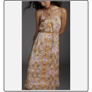 Anthropologie Tanya Blooms Floral Prints Midi Gold Dress - S